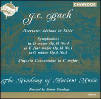 J.C. Bach: Overture, Adriano in Siria; Symphonies; Sinfonia Concertante in C major von Simon Standage